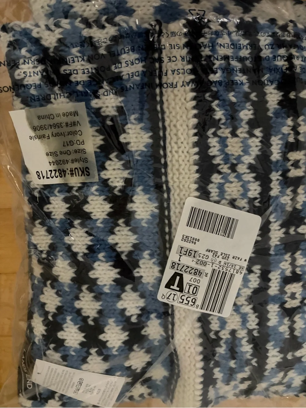 NWT Lands End Fair Isle Oblong Scarf and Faux Fur Mittens Set